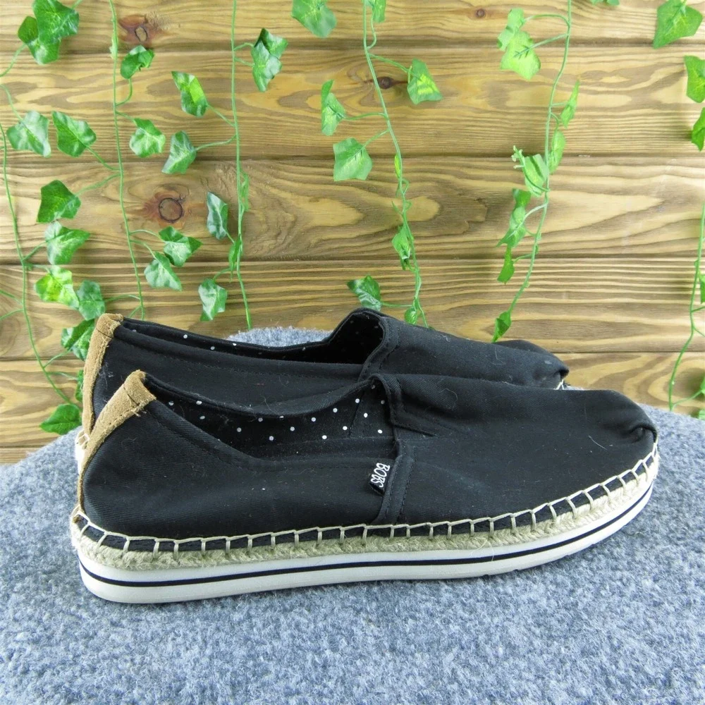Bobs By Skechers Women Flat Shoes Black‎ Fabric Slip On Size 9 Medium